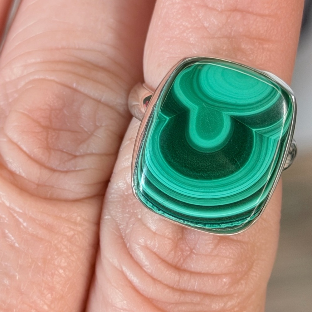 Square Congo Malachite Ring Solid 925 Sterling Si… - image 4